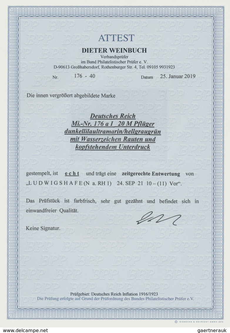 Deutsches Reich - Inflation: 1921, 20 Mark Pflüger Mit Kopfstehendem Untergrund Sauber Gestempelt, T - Briefe U. Dokumente