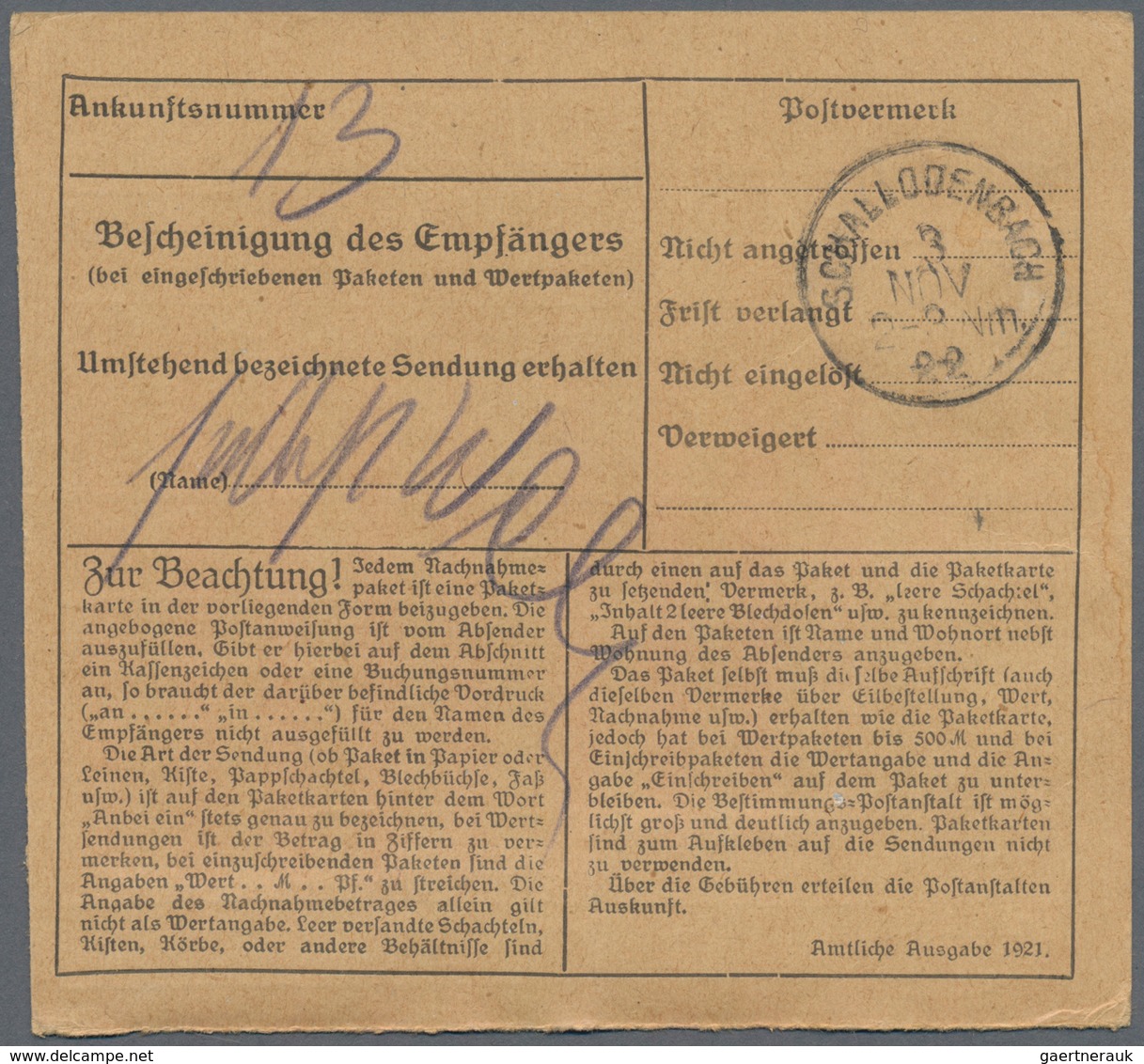Deutsches Reich - Inflation: 1921, 20 M Pflüger Mit KOPFSTEHENDEM Unterdruck, Zusammen Mit 3 M Orang - Briefe U. Dokumente