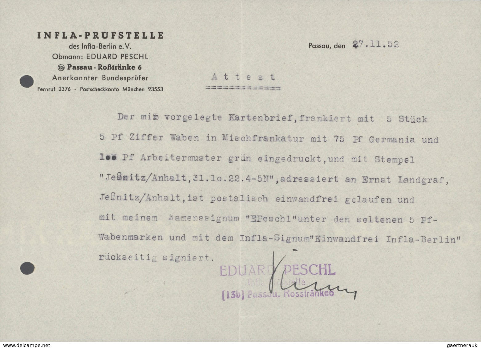 Deutsches Reich - Inflation: 1921, 5 Pfg. Ziffer Mit Wasserzeichen 2 Im Waagerechten Viererstreifen - Briefe U. Dokumente