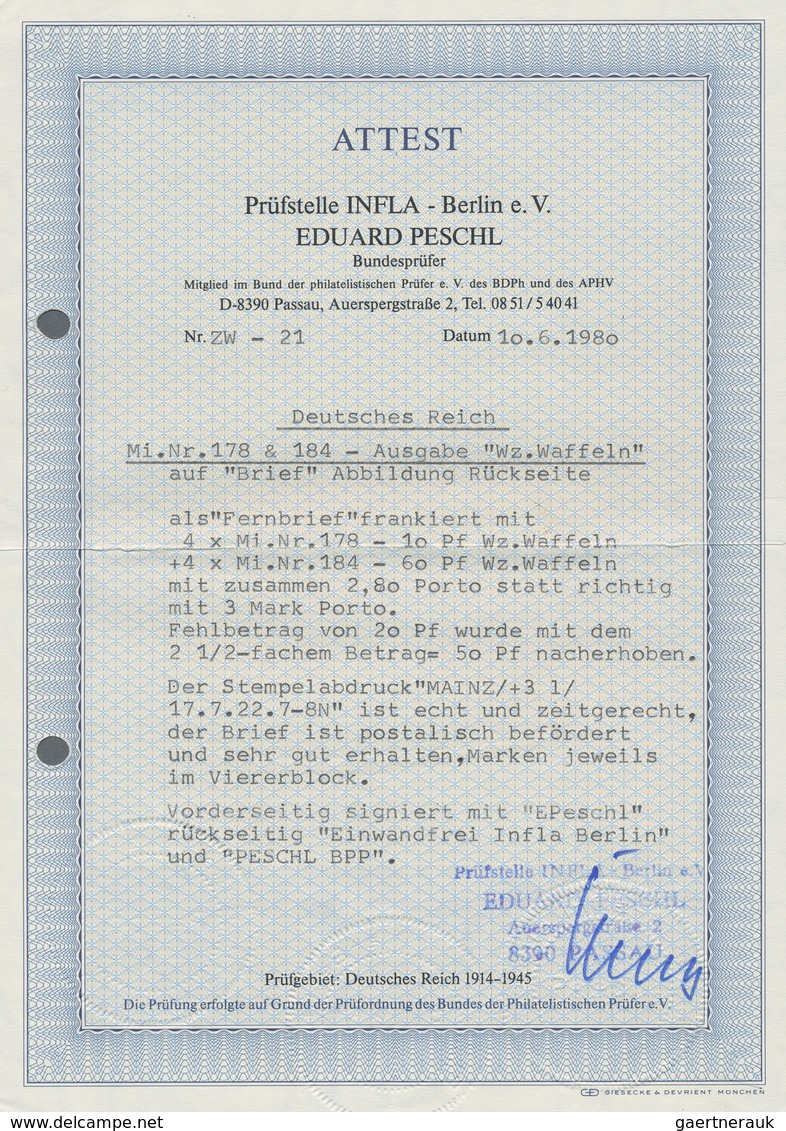 Deutsches Reich - Inflation: 1922. 10 Pfg. Ziffern Und 60 Pfg. Arbeiter Je Im 4er-Bl. Auf Unterfrank - Brieven En Documenten