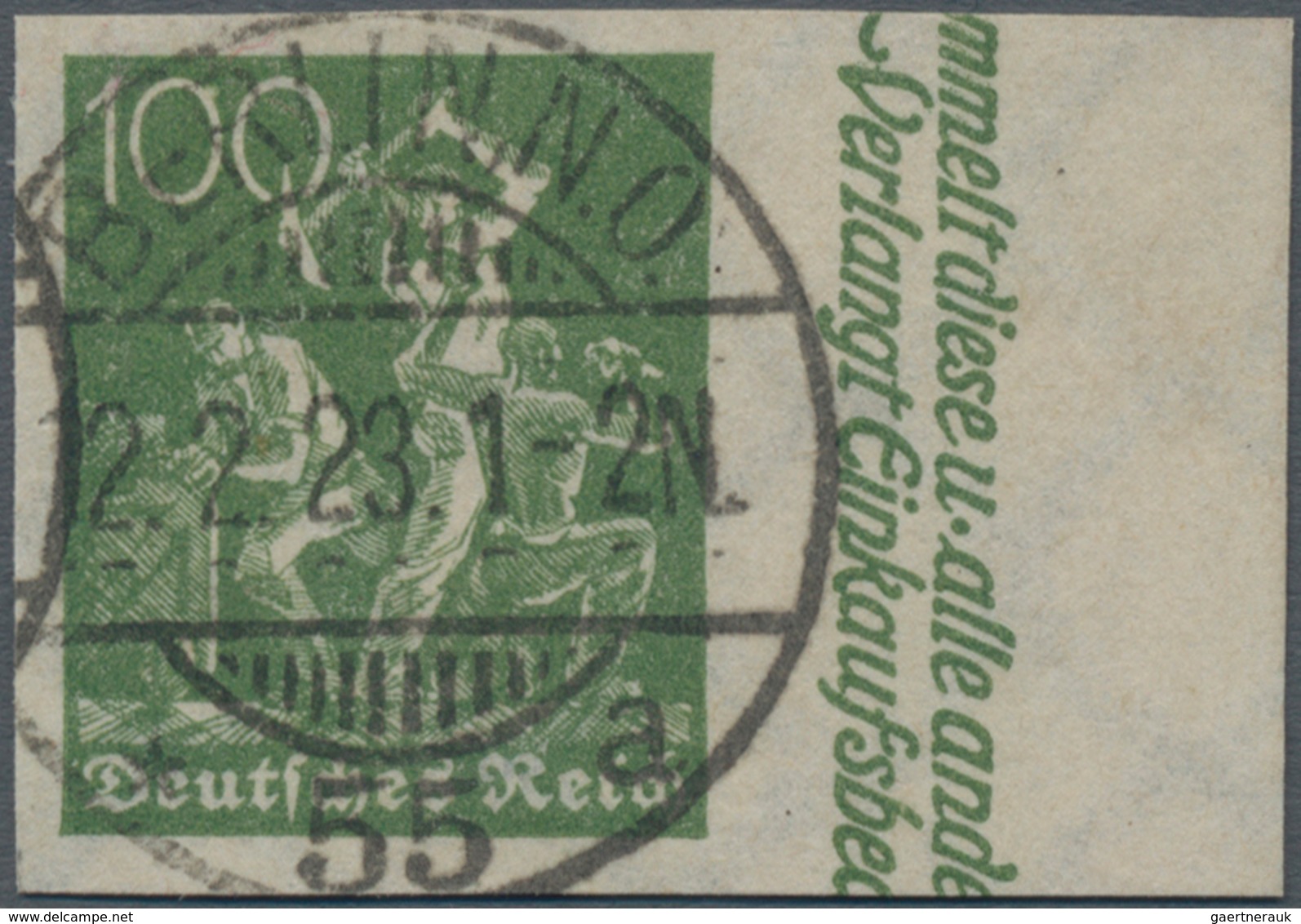 Deutsches Reich - Inflation: 1921, 100 Pfg. Bergarbeiter Mit Wasserzeichen 2, Ungezähnt Mit Rechtem - Brieven En Documenten