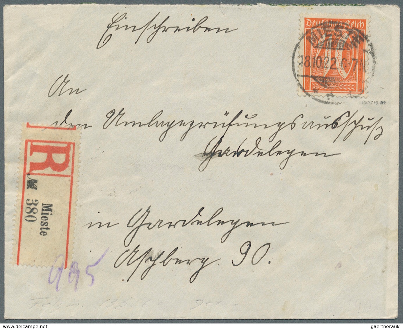 Deutsches Reich - Inflation: 1921, 1,60 M. Schnitter Mit Wasserzeichen 2 Im 6er-Block Rückseitig Auf - Covers & Documents
