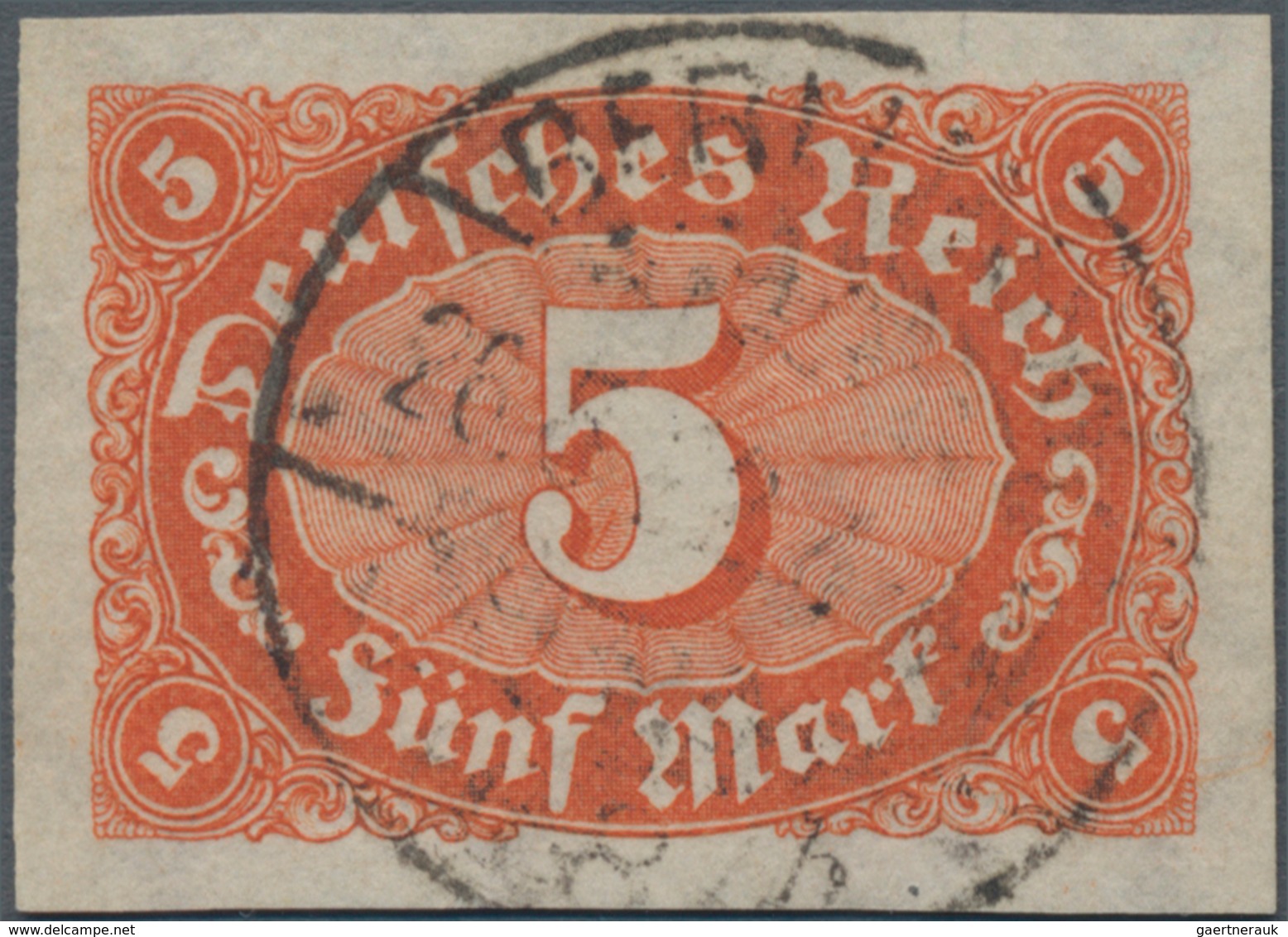 Deutsches Reich - Inflation: 1921, 5 Mark Ziffer UNGEZÄHNT Mit WZ 2 (Waben) Zentrisch Gest. „BERLIN - Covers & Documents