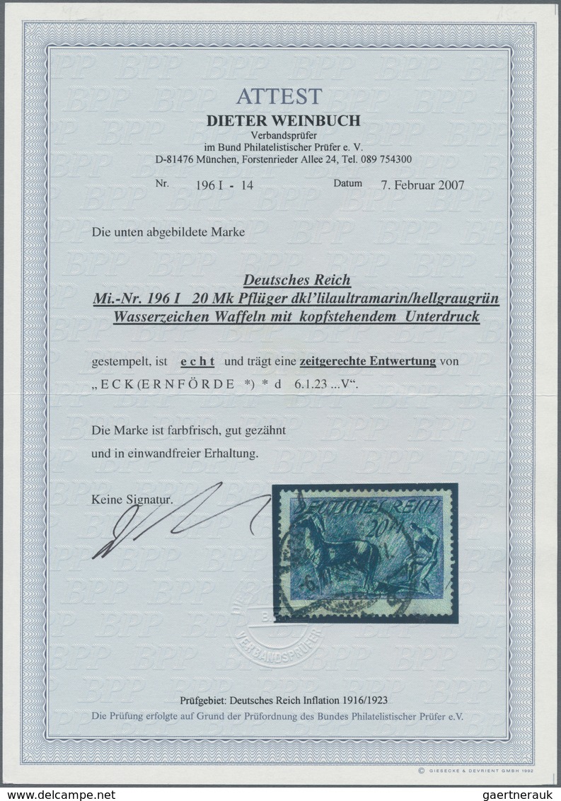 Deutsches Reich - Inflation: 1922, 20 Mark Pflüger Dunkelviolettblau Mit KOPFSTEHENDEM UNTERDRUCK Sa - Brieven En Documenten