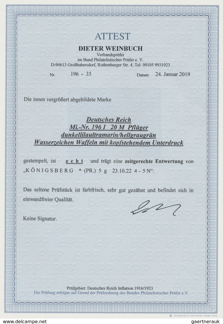 Deutsches Reich - Inflation: 1922, 20 Mark Pflüger Sauber Gestempelt KÖNIGSBERG Und In Tadelloser Er - Covers & Documents