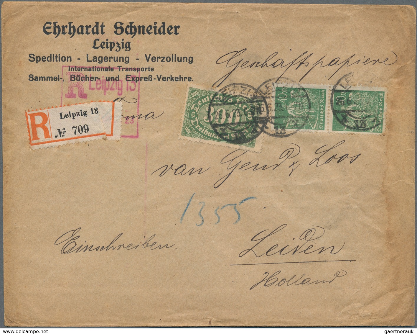 Deutsches Reich - Inflation: 1923, EINSCHREIBEAUTOMATEN-STEMPEL, 2 X 5000 M Queroffset U. 7 X 20 Tsd - Lettres & Documents