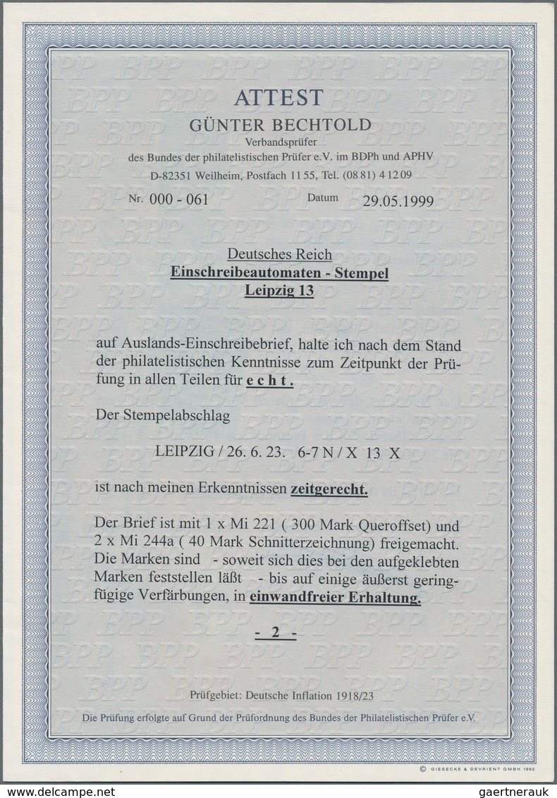 Deutsches Reich - Inflation: 1923, EINSCHREIBEAUTOMATEN-STEMPEL, 2 X 5000 M Queroffset U. 7 X 20 Tsd - Lettres & Documents