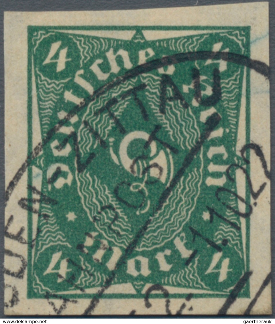 Deutsches Reich - Inflation: 1922, Posthorn 4 Mark Dunkelgrün, WZ 2 UNGEZÄHNT Mit Bahnpoststempel En - Lettres & Documents