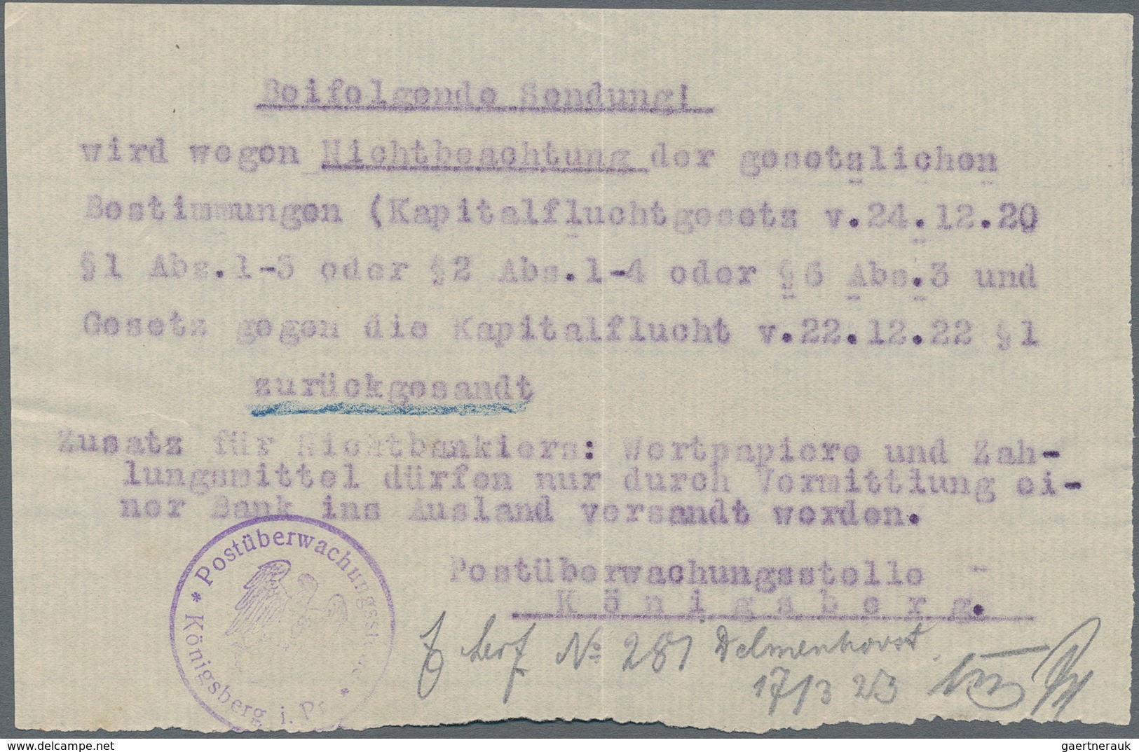 Deutsches Reich - Inflation: 1923, 2x 40 Und 100 Mk. A. R-Brief Von Delmenhorst Ins Memelgebiet, Abg - Covers & Documents