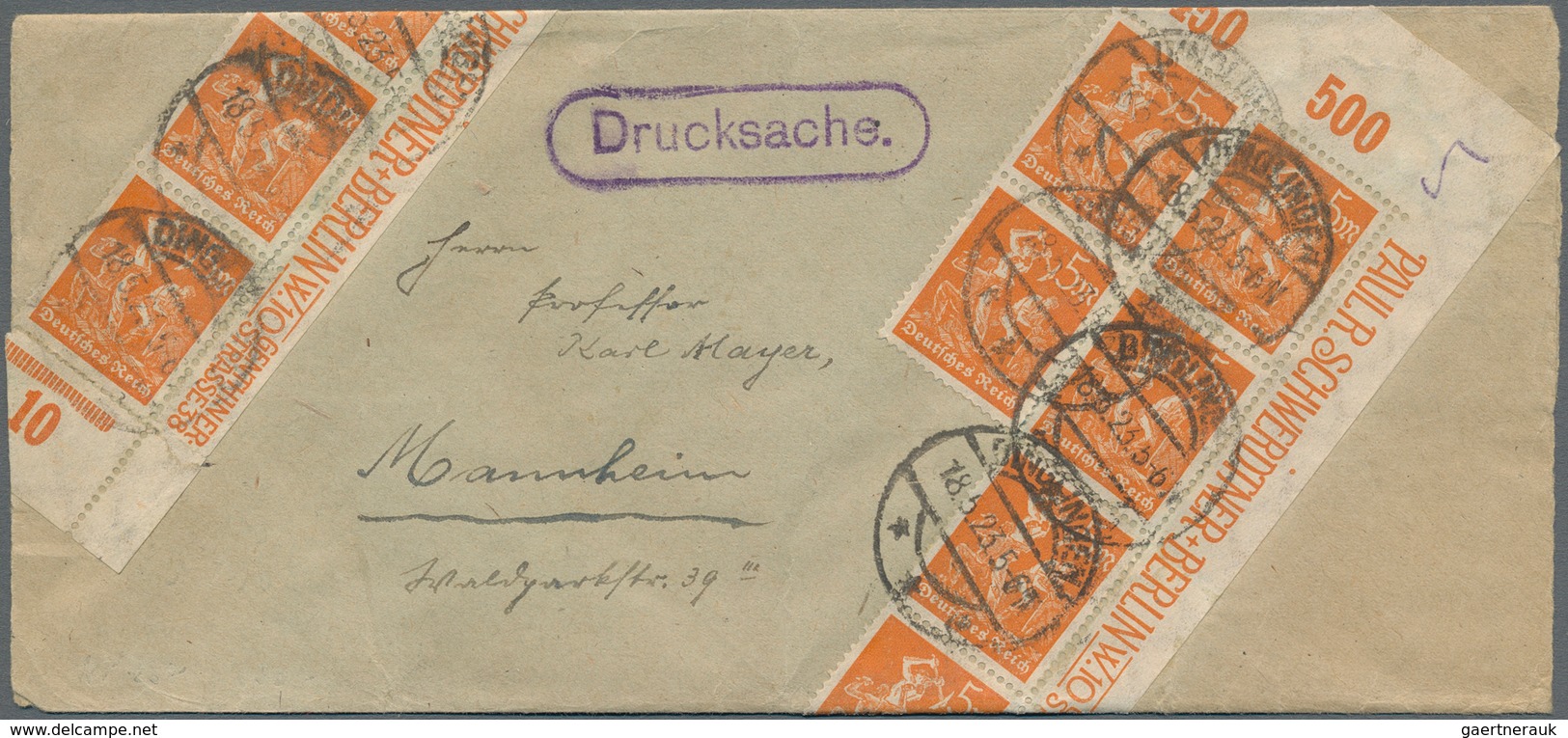 Deutsches Reich - Inflation: 1923, 5 M Dkl'orange Arbeiter, 12 Stück Incl. Senkrechtem 10er-Streifen - Lettres & Documents