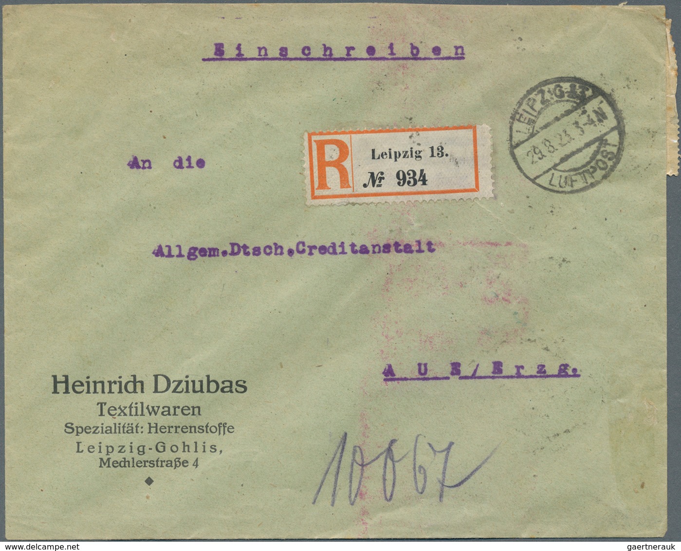 Deutsches Reich - Inflation: 29.8.1923, Einschreibebrief Mit Rückseitig 40000 Mark-Frankatur Und EF - Covers & Documents