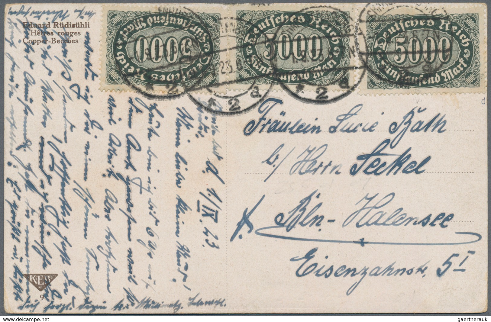 Deutsches Reich - Inflation: 1923, 5000 M Schwarzgrün, 3 Stück Als Portogerechte Mehrfachfrankatur A - Brieven En Documenten