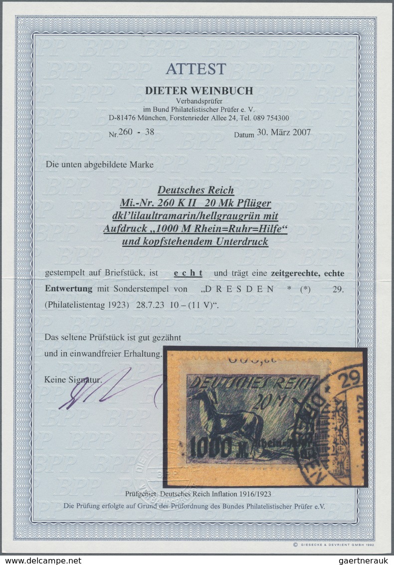Deutsches Reich - Inflation: 1923, 20 M. + 1000 M. Rhein- Und Ruhrhilfe Mit Kopfstehendem Unterdruck - Brieven En Documenten