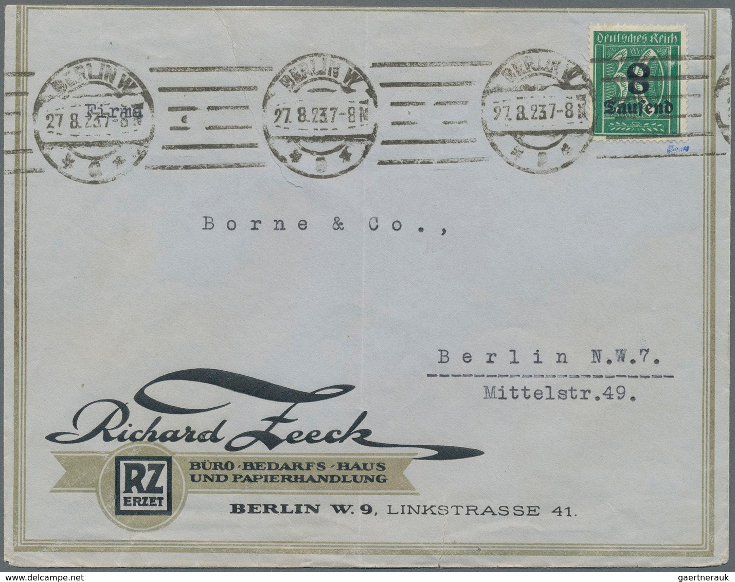 Deutsches Reich - Inflation: 1923, 8 Tsd Auf 30 Pf. Ziffern Im Rechteck Mit Kopfstehender 8 Auf Brie - Covers & Documents