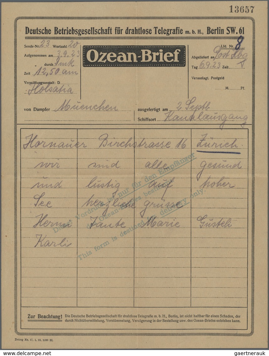 Deutsches Reich - Inflation: 1923, OZEAN-BRIEF, 10 X 20 Tsd A. 12 M U. 75 Tsd A. 1000 M, Portogerech - Brieven En Documenten