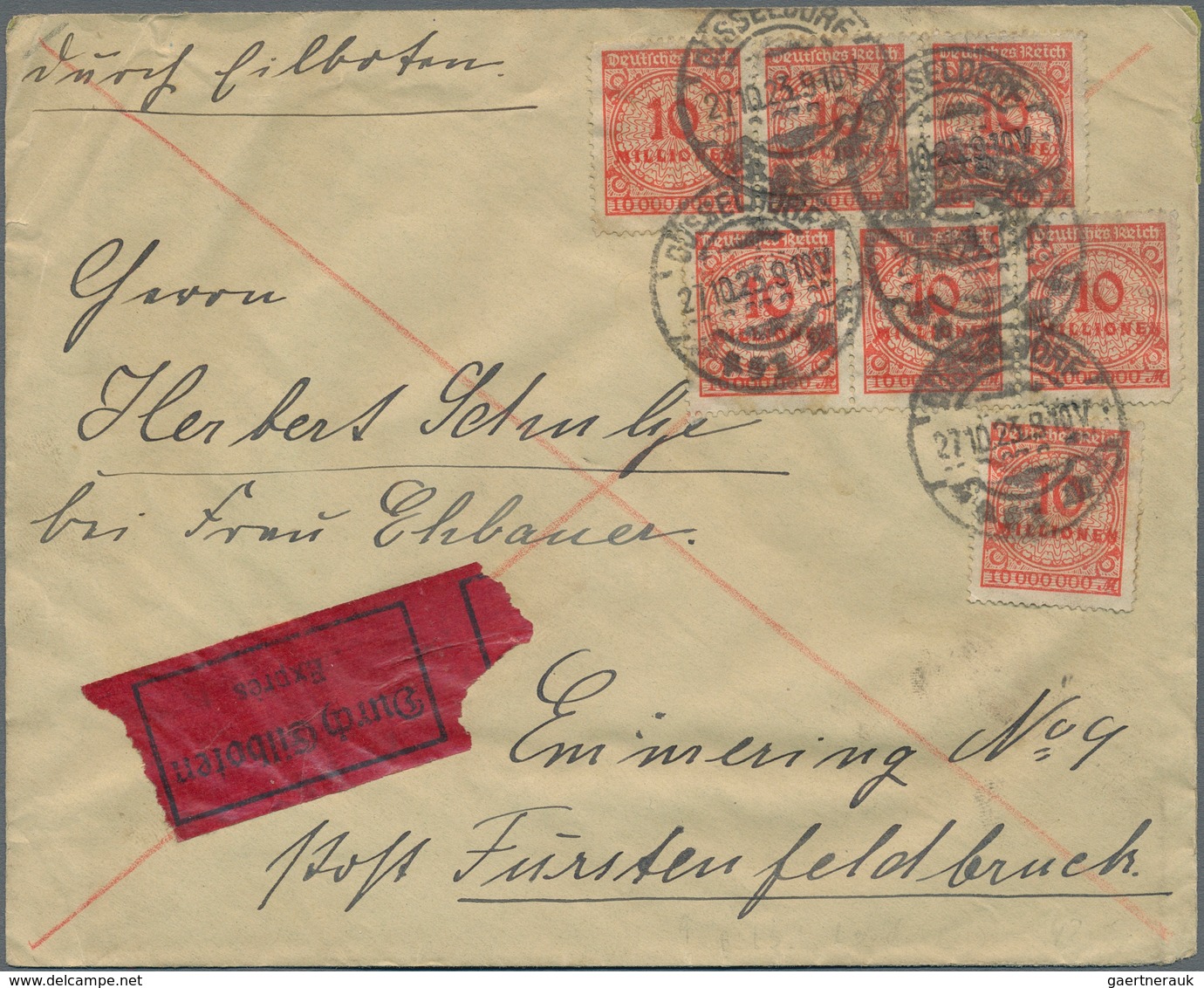 Deutsches Reich - Inflation: 1923, 7 X 250 Tsd A. 500 M Rotlila, Portogerechte MeF Auf Brief Von HAL - Brieven En Documenten
