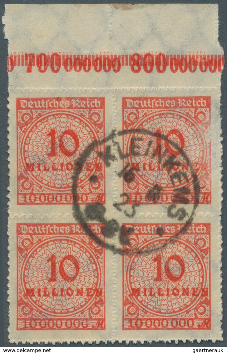 Deutsches Reich - Inflation: 10 Mio. Durchstochen Im Oberrand-Viererblock Platte B, Die Marke Rechts - Covers & Documents