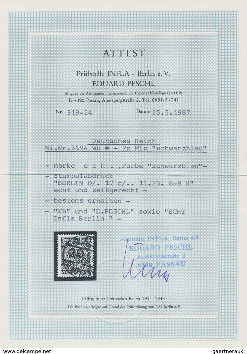 Deutsches Reich - Inflation: 1923, 20 Mio SCHWARZBLAU Sauber Gestempelt BERLIN Und Tadellos Erhalten - Brieven En Documenten