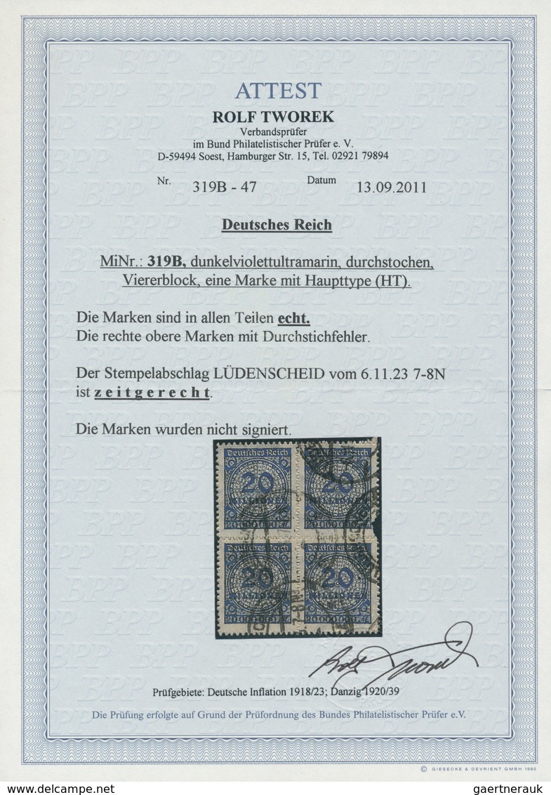 Deutsches Reich - Inflation: 1923, Freimarken Im Korbdeckel-Muster, 20 Mio Ultramarin, Im Durchstoch - Brieven En Documenten
