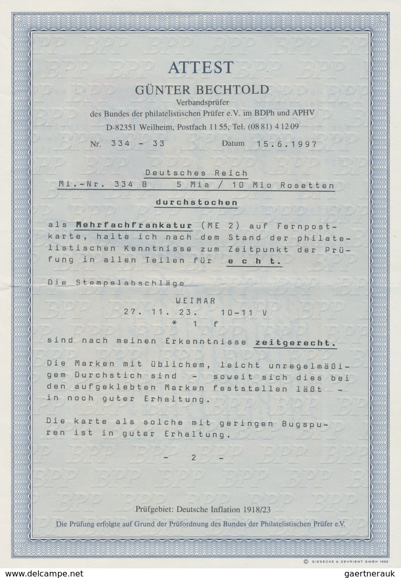 Deutsches Reich - Inflation: 1923, Fernpostkarte Mit Mehrfachfrankatur. Rosettenmuster 2 X 5 Milllia - Brieven En Documenten