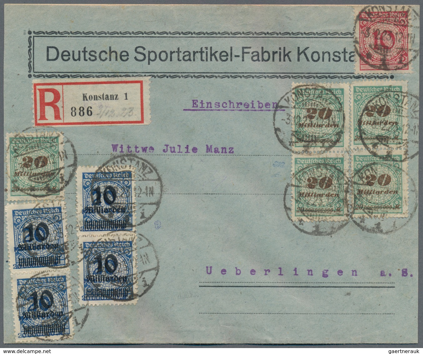 Deutsches Reich - Inflation: 1923, 5 X 20 Mrd Mark Und 10 X 10 Mrd A. 20 Mio Mark, Durchstochen, Zus - Covers & Documents