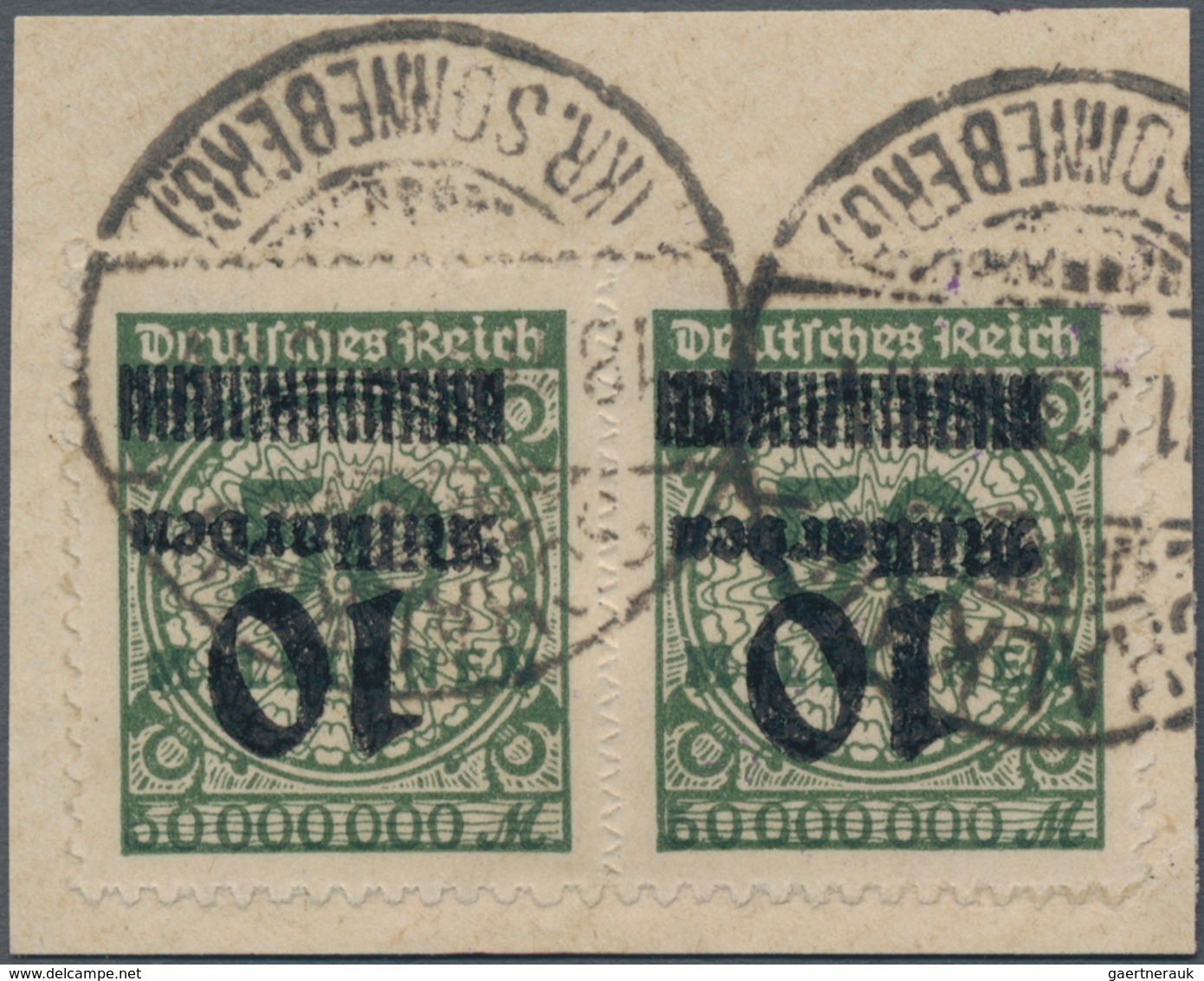 Deutsches Reich - Inflation: 1923, 10 Mrd. Auf 50 Mio. Schwärlicholivgrün, Waagerechtes Paar Mit Seh - Lettres & Documents