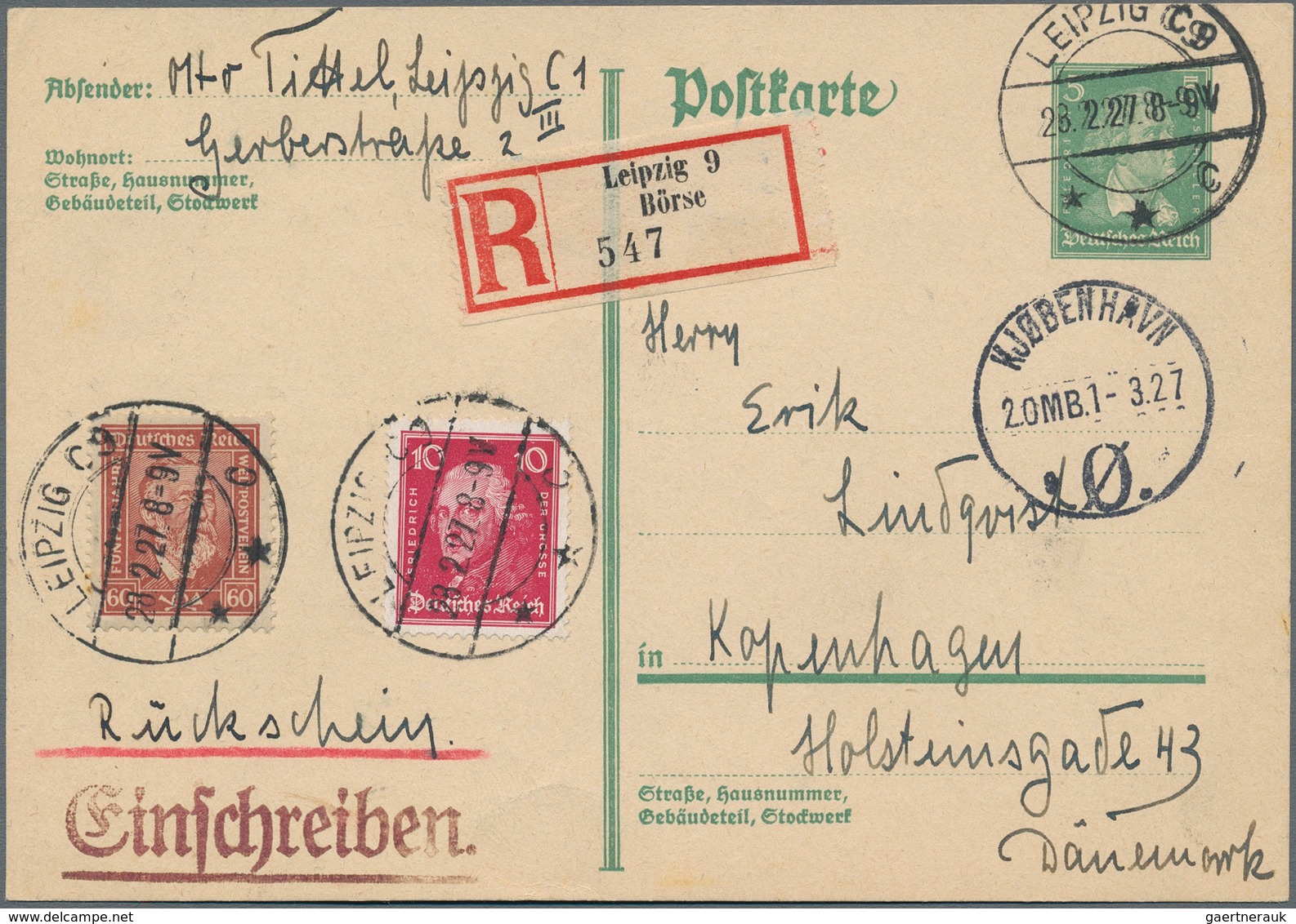 Deutsches Reich - Weimar: 1927, 5 Pf Schiller Ganzsachenkarte Mit Zusatzfrankatur 10 Pf Friedrich De - Other & Unclassified