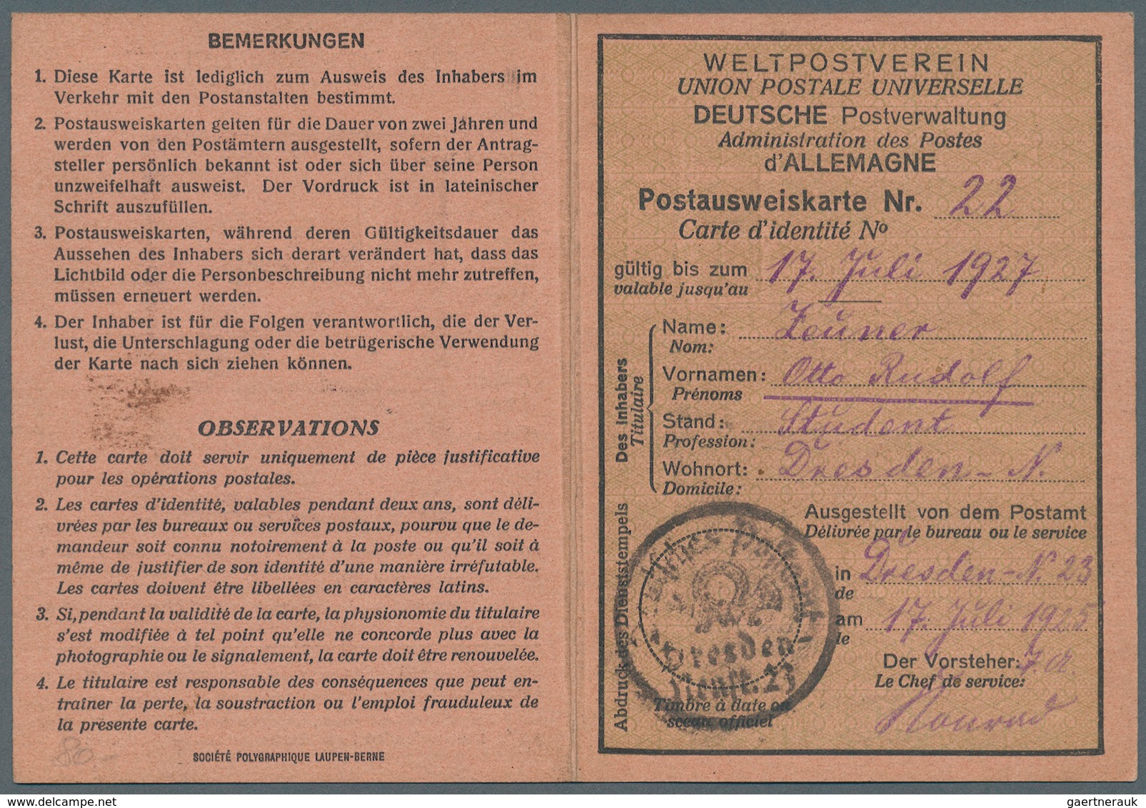 Deutsches Reich - Weimar: 1925, 50 Pfg. Korbdeckel Als Portogerechte Verwendung Für Die Schreibgebüh - Autres & Non Classés