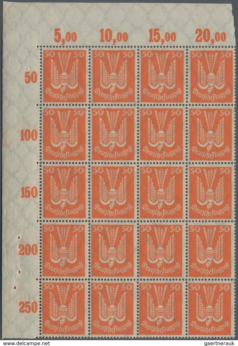 Deutsches Reich - Weimar: 1924, Flugpost Holztaube, 50 Pfg. Rötlichorange Im Eckrand-20er-Block Link - Andere & Zonder Classificatie