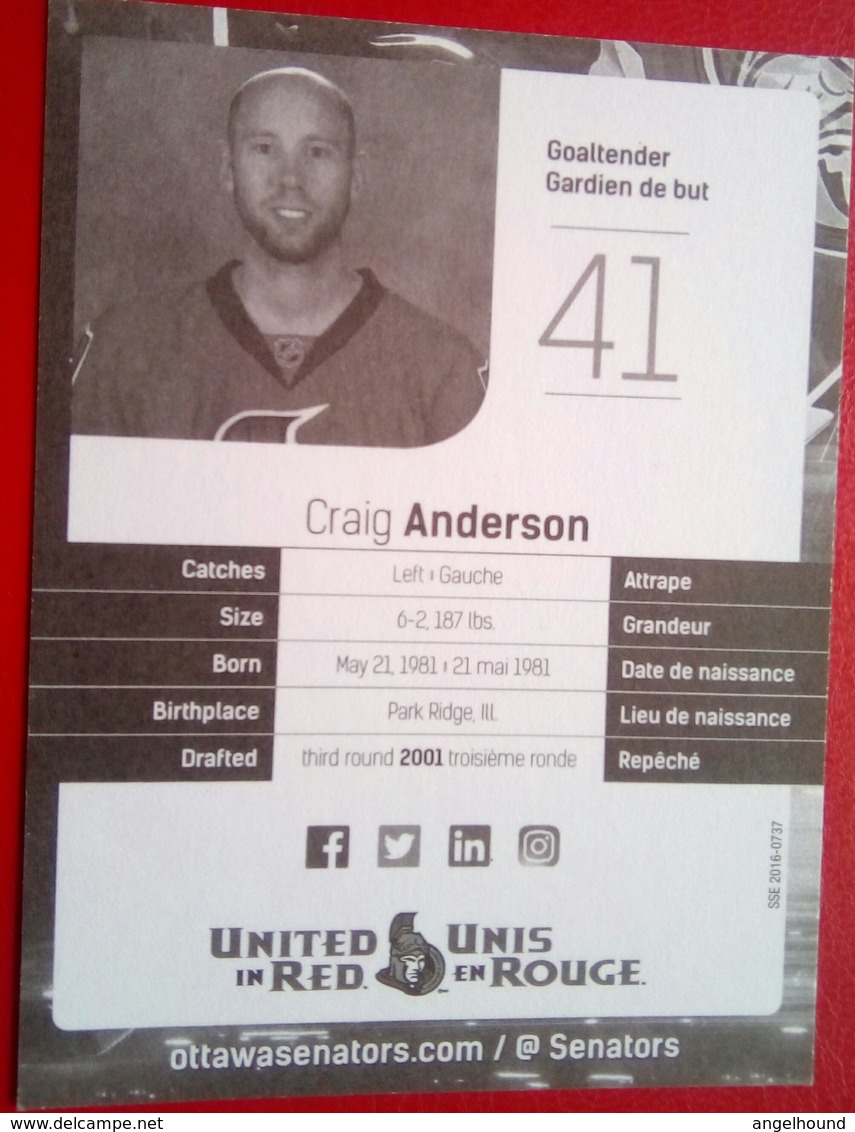 Ottawa Senators Craig Anderson - 2000-Nu