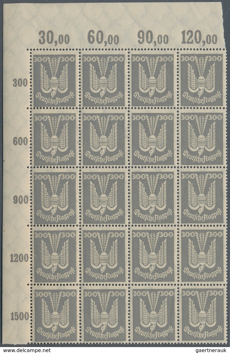 Deutsches Reich - Weimar: 1924, Flugpost Holztaube, 300 Pfg. Dunkeltürkisgrau Im Eckrand-20er-Block - Autres & Non Classés