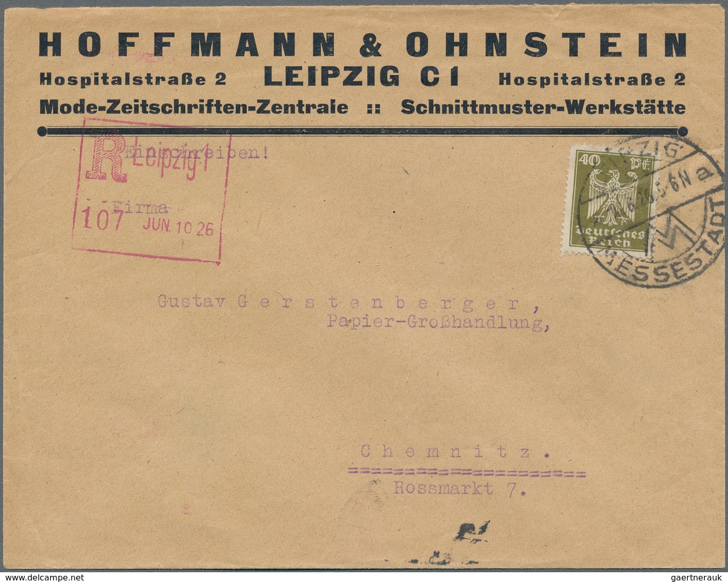 Deutsches Reich - Weimar: 1926, 40 Pf Olivgrün EF Auf R-Brief Mit Automaten-Einschreibestempel "LEIP - Andere & Zonder Classificatie