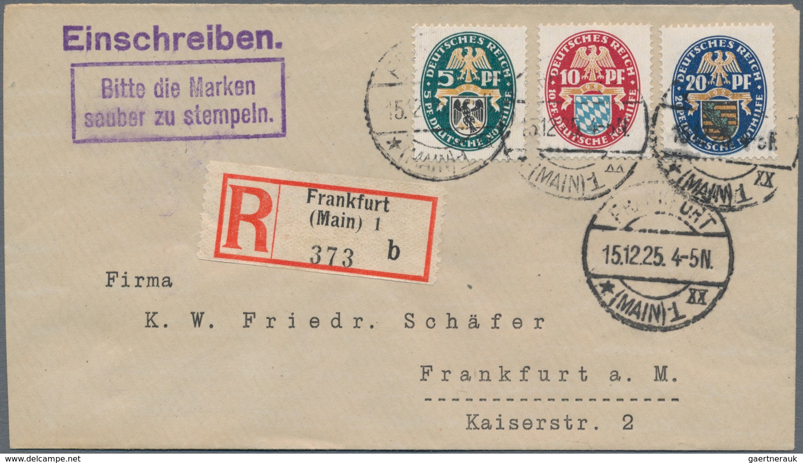 Deutsches Reich - Weimar: 1925, Nothilfe Wappen, Kompletter Satz Vom ERSTTAG, Portogerecht Auf Orts- - Andere & Zonder Classificatie