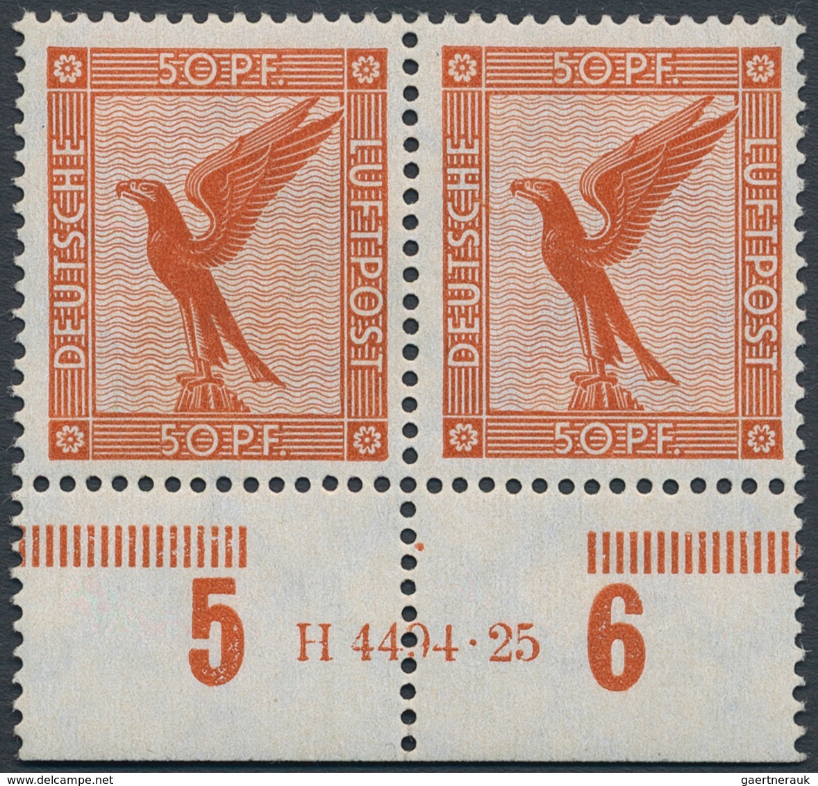 Deutsches Reich - Weimar: 1926, Flugpost 50 Pfg, Waagerechtes Postfrisches Paar Mit HAN "H 4494.25", - Altri & Non Classificati