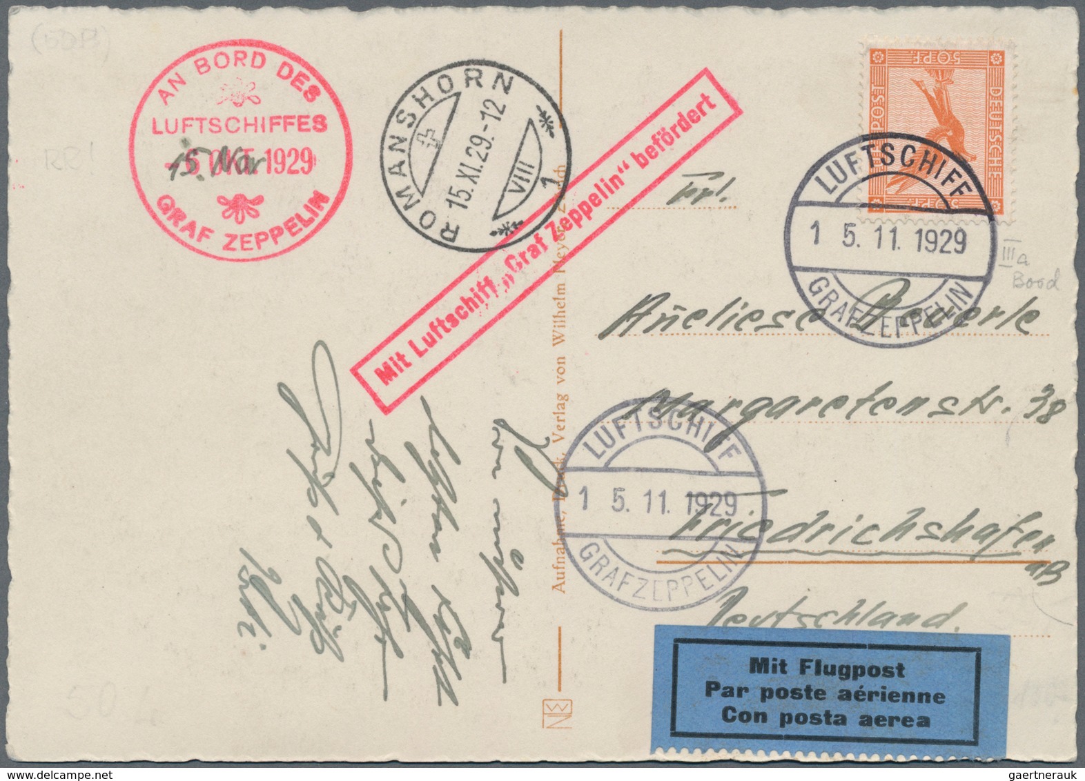 Deutsches Reich - Weimar: 1929, SCHWEIZFAHRT, Postkarte Mit Bordpoststempel 15.11.1929 (Type III) Ge - Andere & Zonder Classificatie