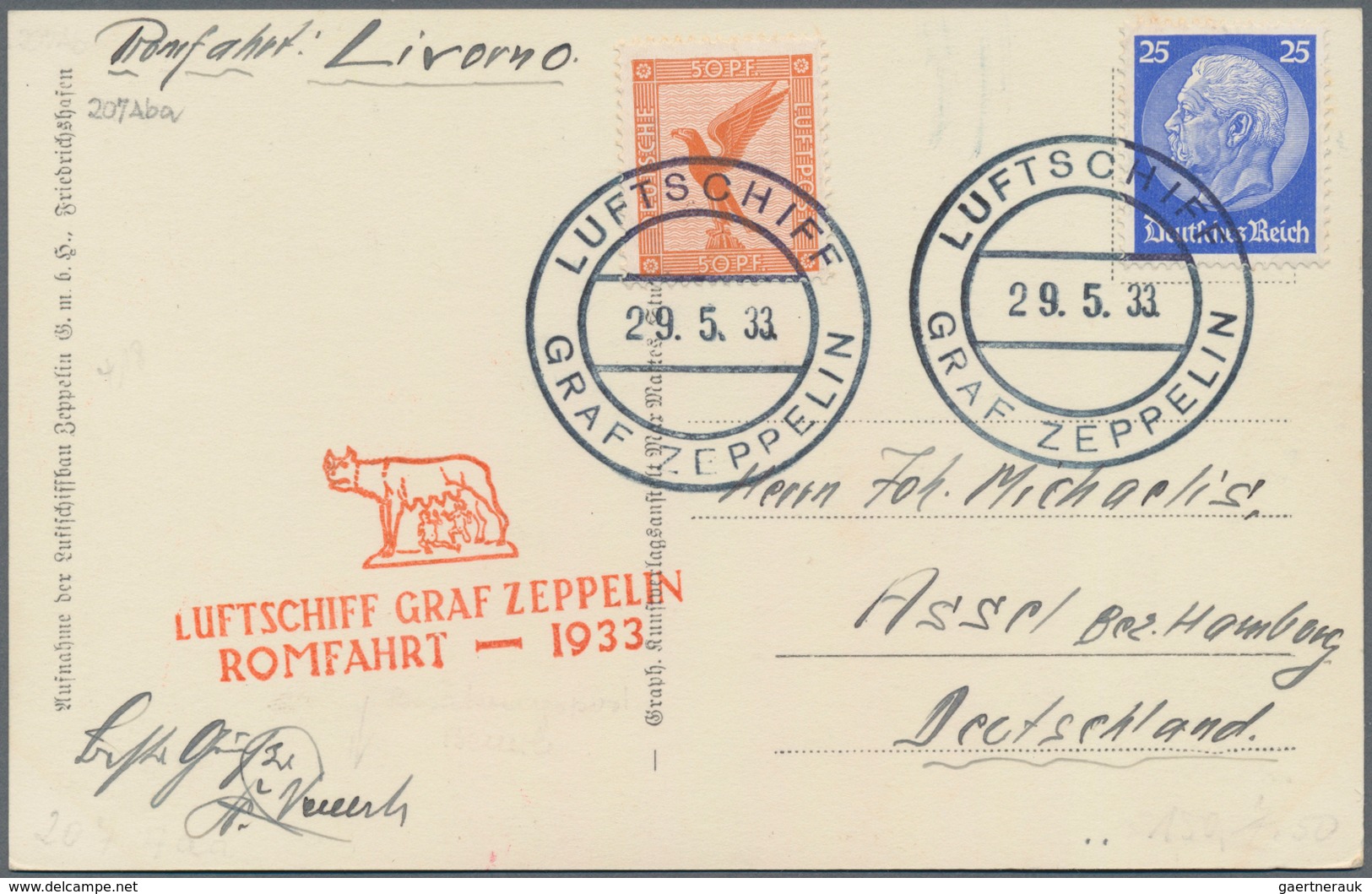 Deutsches Reich - Weimar: 1933, ITALIENFAHRT, Abwurf Livorno: Bordpost 29.5.33, Seltene 6-Bild Postk - Other & Unclassified