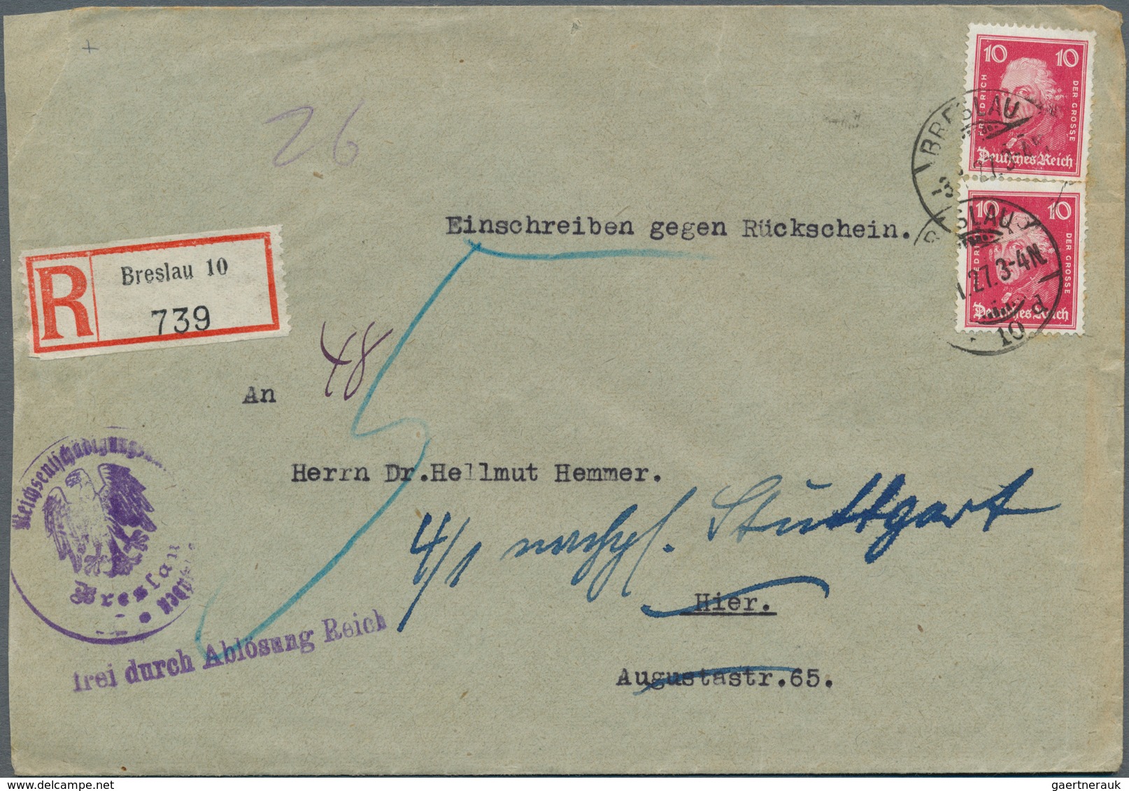 Deutsches Reich - Weimar: 1926, 10 Pfg. Friedrich Der Große, Zwei Einzelwerte Für Die Rückscheingebü - Other & Unclassified