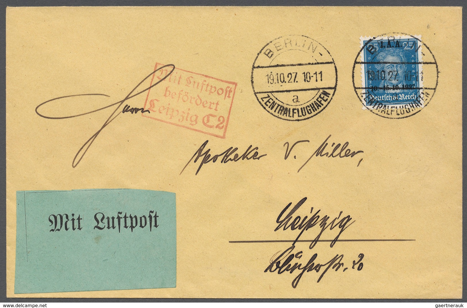 Deutsches Reich - Weimar: 1927, 25 Pf. I.A.A. Als Portogerechte Einzelfrankatur Auf Luftpost-Brief V - Other & Unclassified