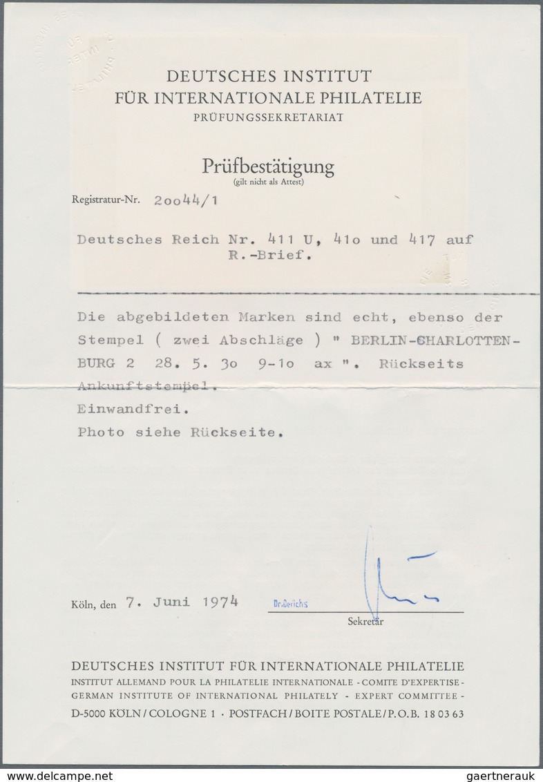 Deutsches Reich - Weimar: 1928, 5 Pf. Reichspräsidenten Ungezähnt, 3Pf. Und 30 Pf. Auf R-Ortsbrief M - Autres & Non Classés