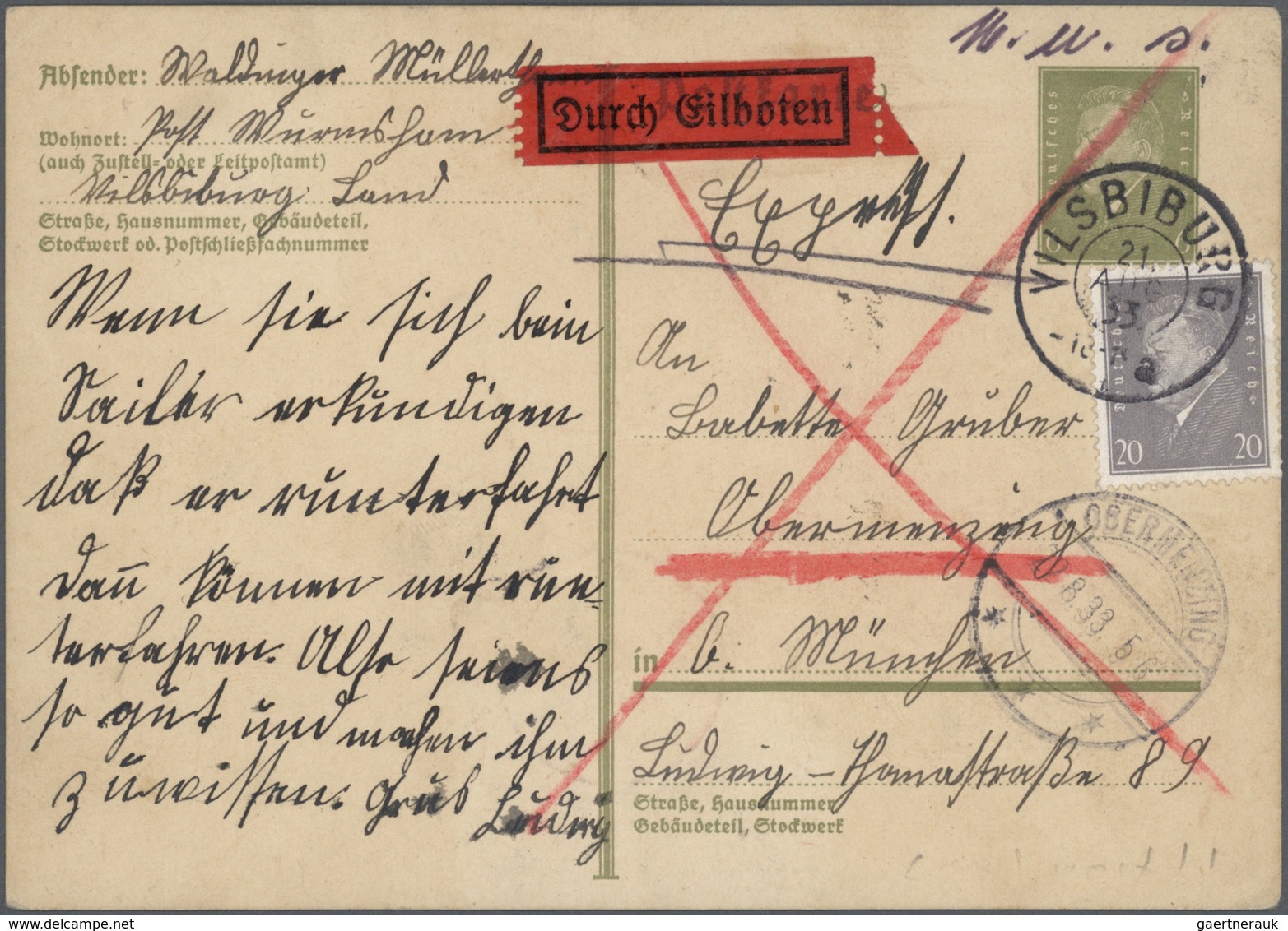 Deutsches Reich - Weimar: 1933, Ganzsachenkarte 6 Pfg. Ebert Mit Zusatzfrankatur Von Insgesamt 80 Pf - Sonstige & Ohne Zuordnung