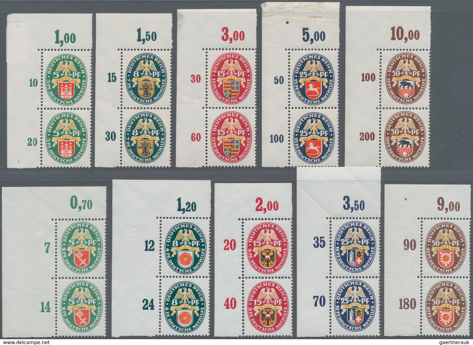 Deutsches Reich - Weimar: 1928/1929, Nothilfe Je Als Paar, Senkr. Eckrandsatz Oben Links, Teils Rand - Other & Unclassified