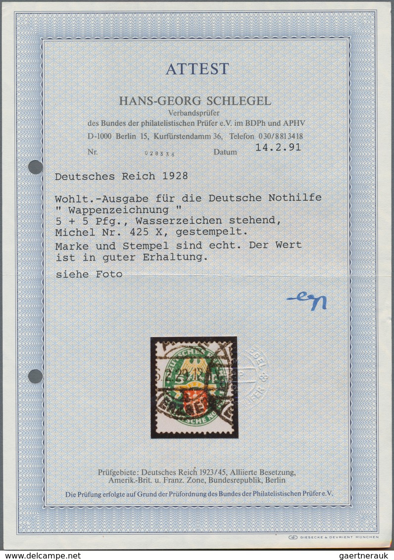 Deutsches Reich - Weimar: 1929, Deutsche Nothilfe 5+5Pf Wappen Mit Stehendem Wz, Gestempelt Mit Atte - Autres & Non Classés