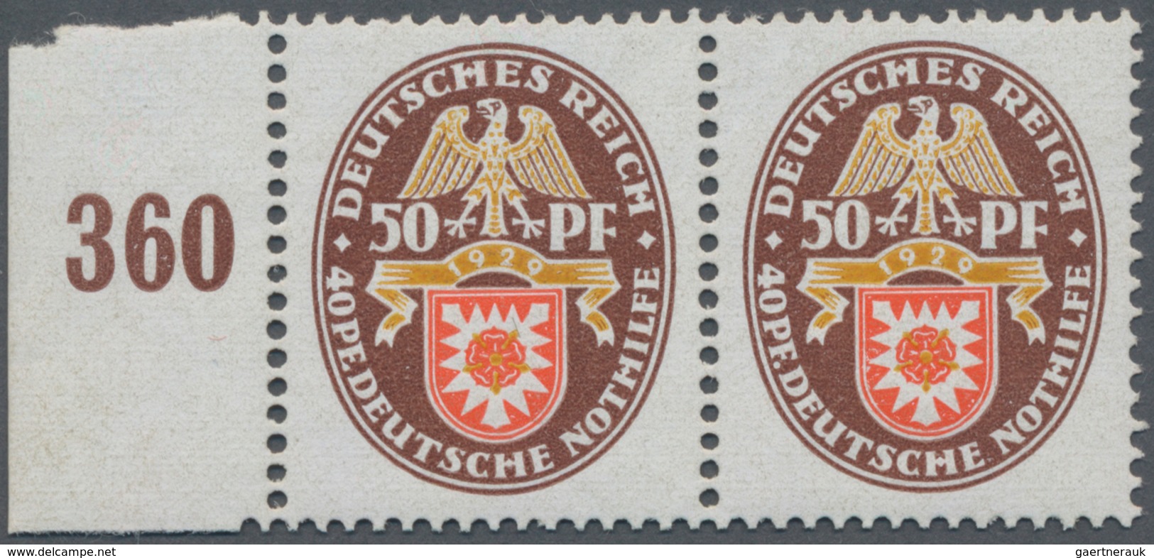 Deutsches Reich - Weimar: 1929. 50+40 Pf Nothilfe Wappen IV Im Waagerechten Seitenrandpaar Links, Da - Autres & Non Classés
