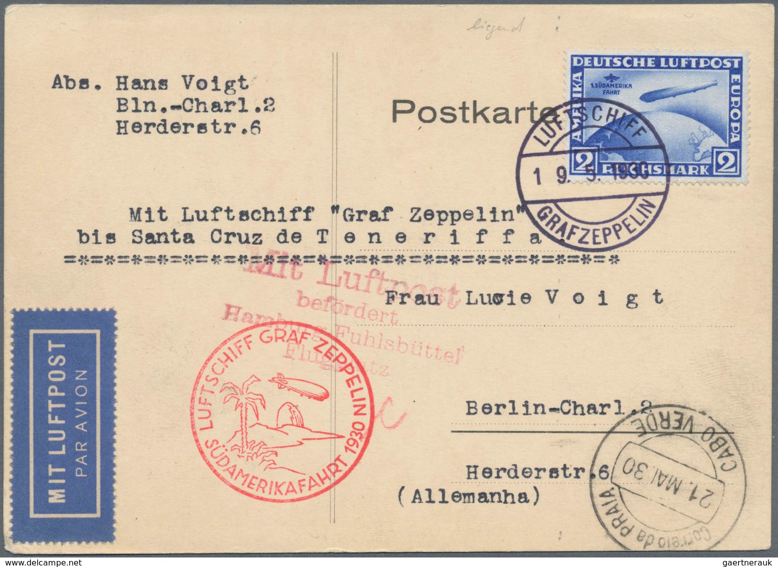 Deutsches Reich - Weimar: 1930, 2 RM. Südamerikafahrt, Bordpost 19.5., Abwurf Praia Sowie 4 RM. Süda - Other & Unclassified