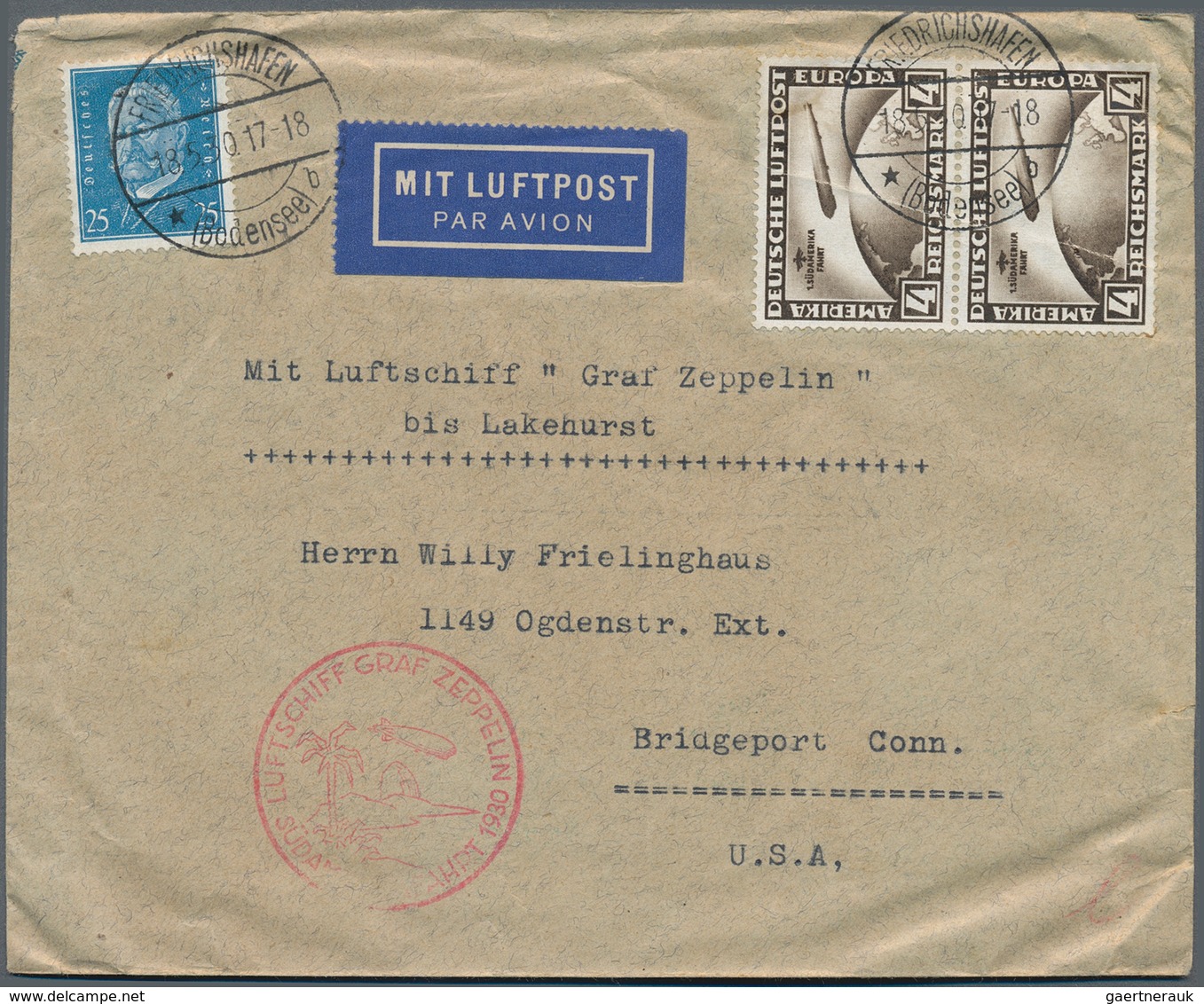 Deutsches Reich - Weimar: 1930, 4 RM Zeppelin SA-Fahrt Senkrechtes Paar Mit DRUCKBESONDERHEIT "Quets - Other & Unclassified