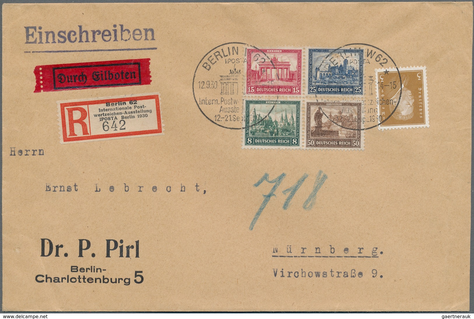 Deutsches Reich - Weimar: 1930, Herzstück Aus Block 1 MiF Mit 3 Pf Ebert Und R-Zettel Berlin IPOSTA - Other & Unclassified