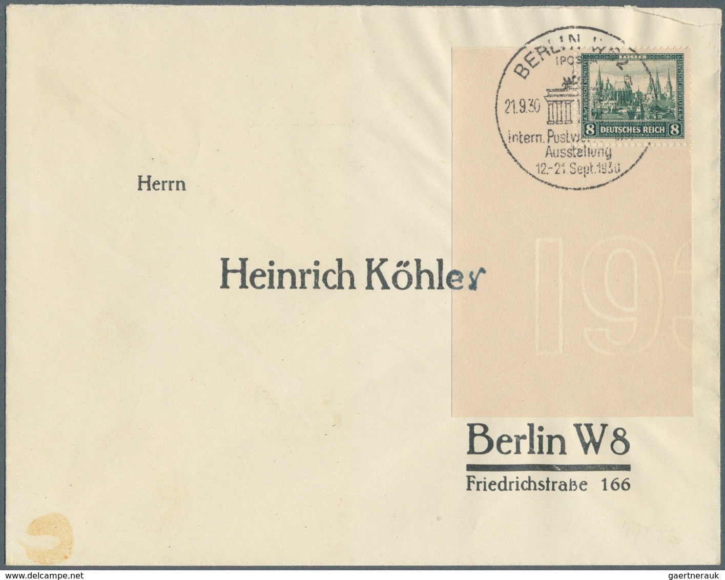 Deutsches Reich - Weimar: 1930, 8 Pfg. IPOSTA-Blockmarke Mit Blockrand Als Portogerechte Einzelfrank - Other & Unclassified