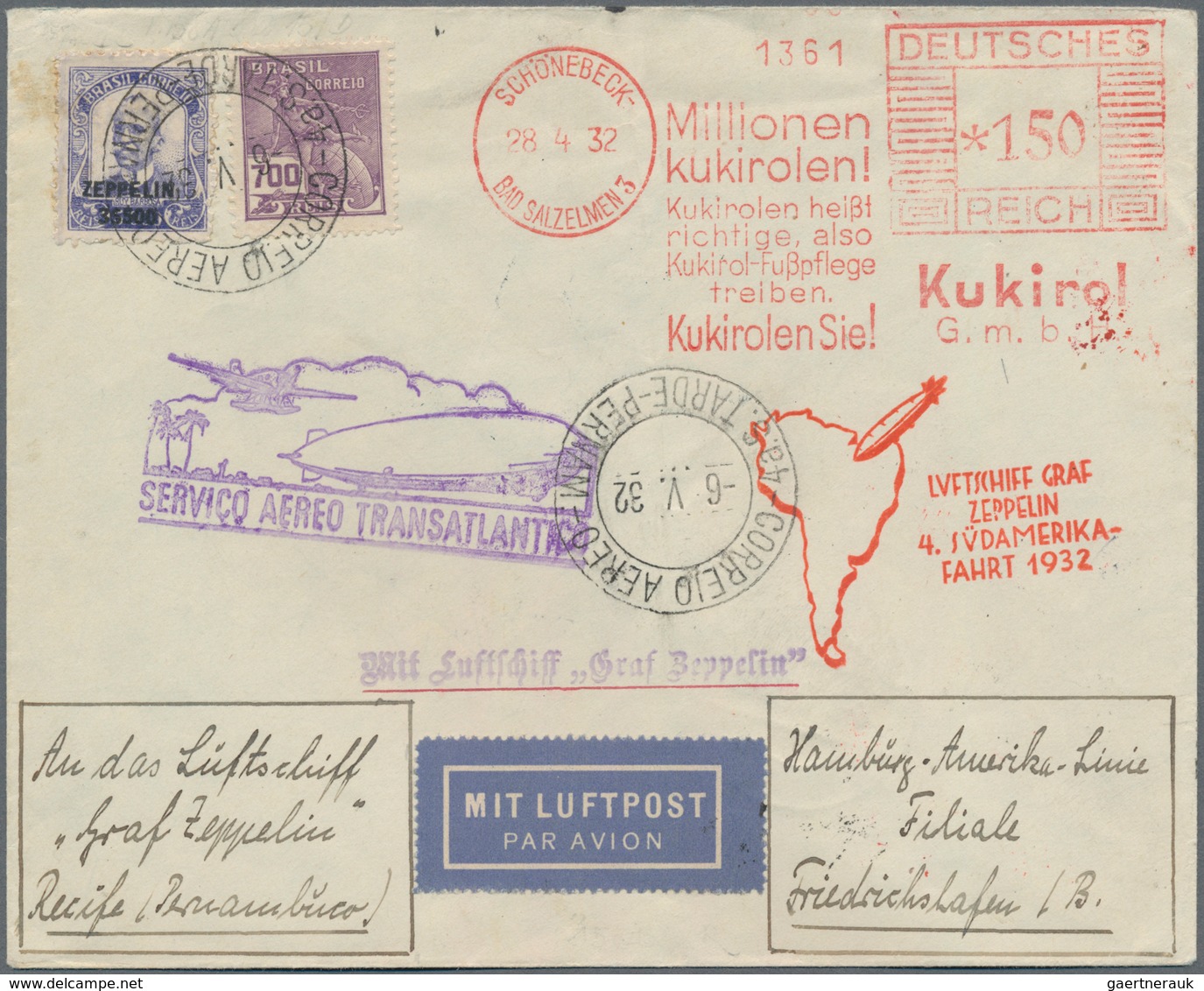 Deutsches Reich - Weimar: 1932. LZ 127/4. SAF 1932. Hin- Und Rückfahrt: Seltener Freistempel (Kukuri - Autres & Non Classés