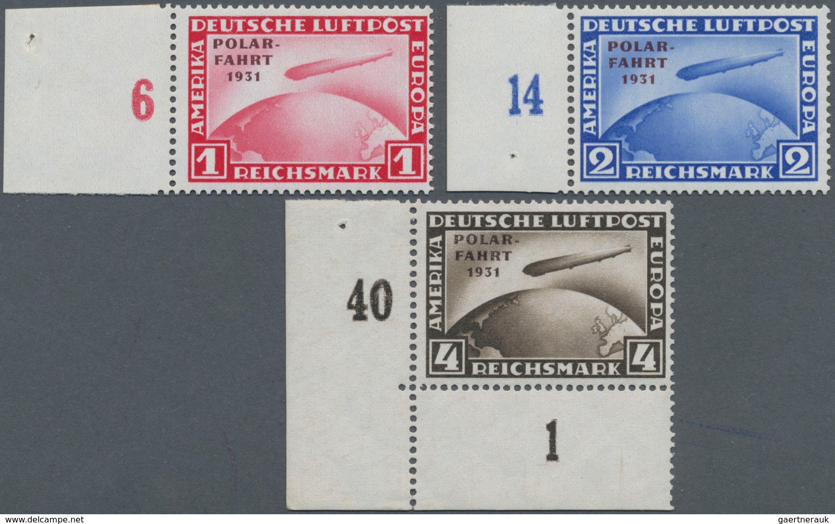 Deutsches Reich - Weimar: 1931, 1 - 4 RM. Polarfahrt Vom Linken Rand Bzw. Eckrand Unten Links, Teils - Autres & Non Classés