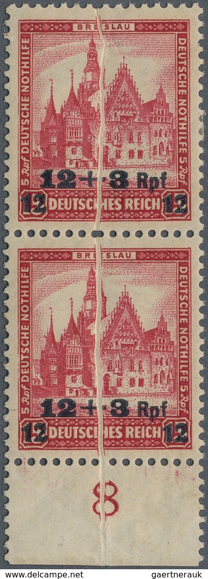Deutsches Reich - Weimar: 1932, 12+3 Rpf Auf 15+5 Pf Rot Nothilfe, Senkrechtes Paar Vom Unterrand Mi - Autres & Non Classés